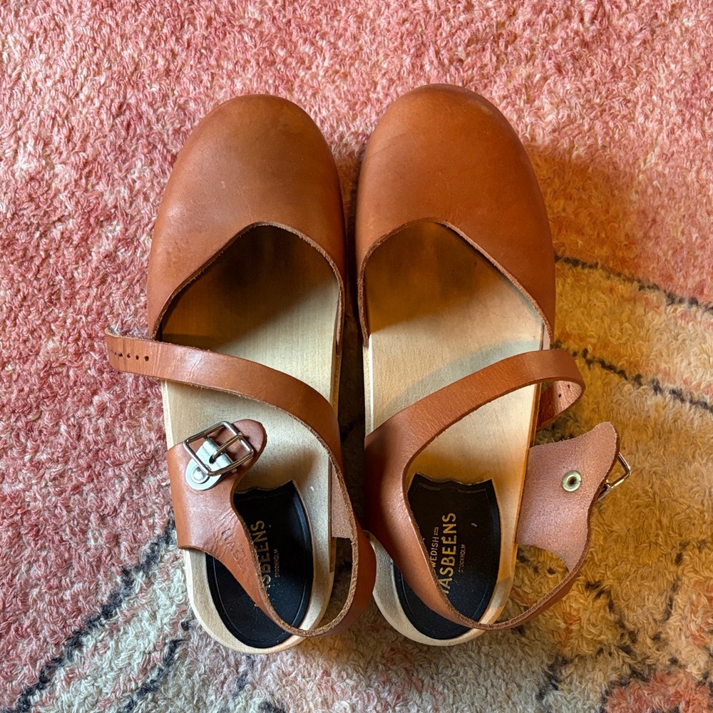 Swedish Hasbeens Brown Leather Mules